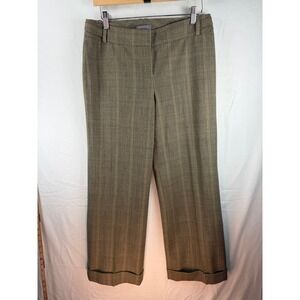 Ann Taylor Brown Glen Plaid Wide Leg Cuffed Dress Pants Size 4 Professional flaw